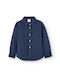 Boboli Kids One Color Linen Shirt Navy Blue