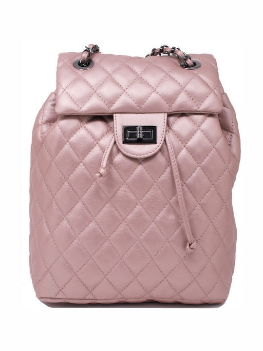 Women's Pink Leather Quilted Backpack PINK 54-SL