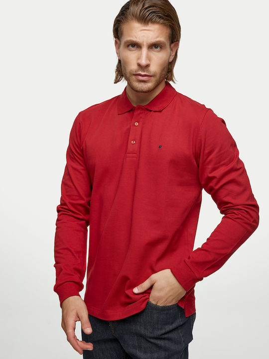 Redgreen Bluza Bărbătească cu Mânecă Lungă Polo Roșie