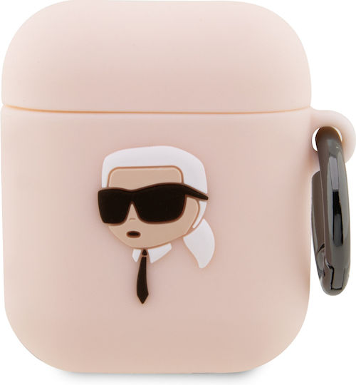 Karl Lagerfeld Karl Head 3D Θήκη Σιλικόνης με Γάντζο σε Ροζ χρώμα για Apple AirPods