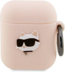 Karl Lagerfeld Choupette Head 3D Θήκη Σιλικόνης με Γάντζο σε Ροζ χρώμα για Apple AirPods