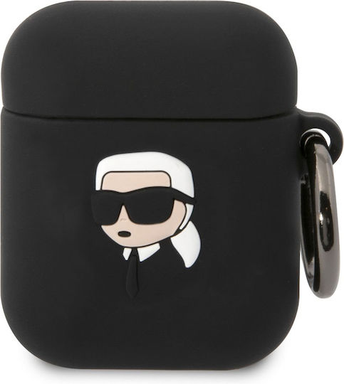 Karl Lagerfeld Karl Head 3D Θήκη Σιλικόνης με Γάντζο σε Μαύρο χρώμα για Apple AirPods