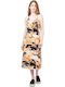 Dress Καλοκαιρινό Midi Κομπινεζόν Φόρεμα Σατέν με Σκίσιμο Floral