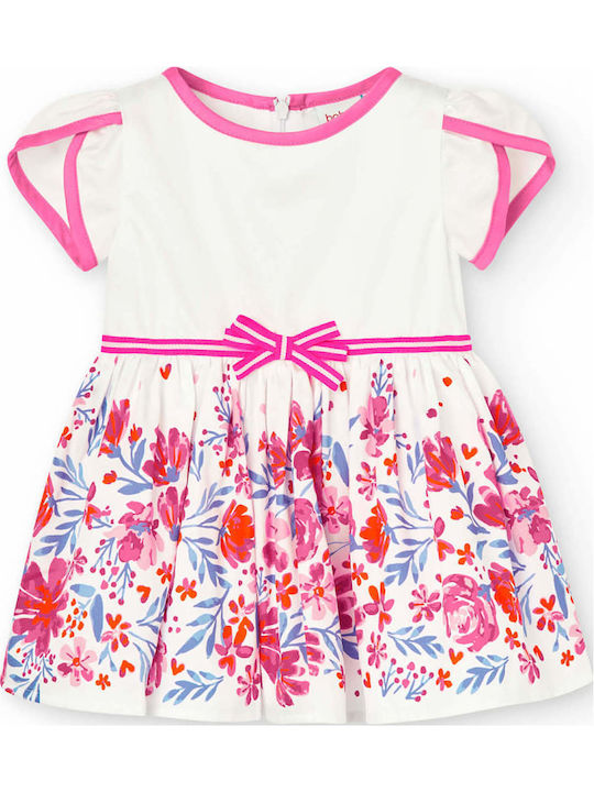 Children's Dress Short Sleeve Satin Floral White