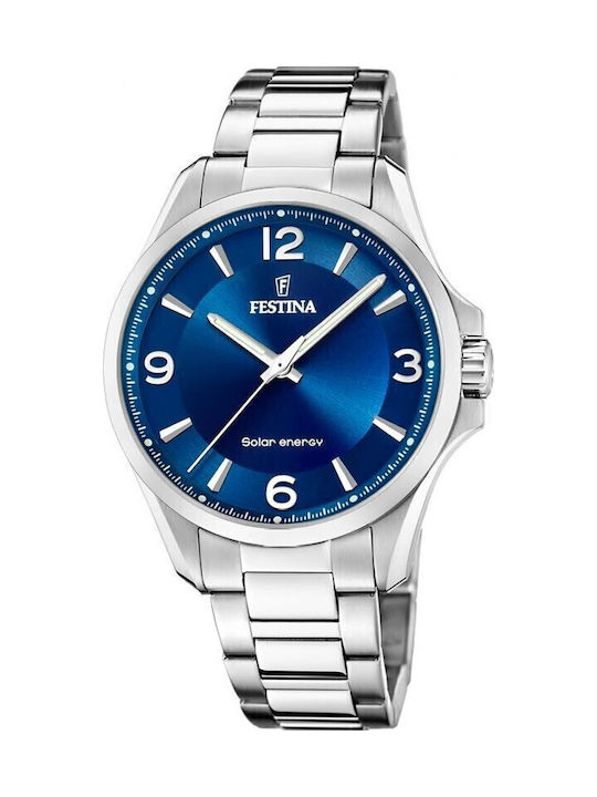 Festina Ανδρικό Ρολόι 41.5mm Solar με Ασημί Μεταλλικό Μπρασελέ
