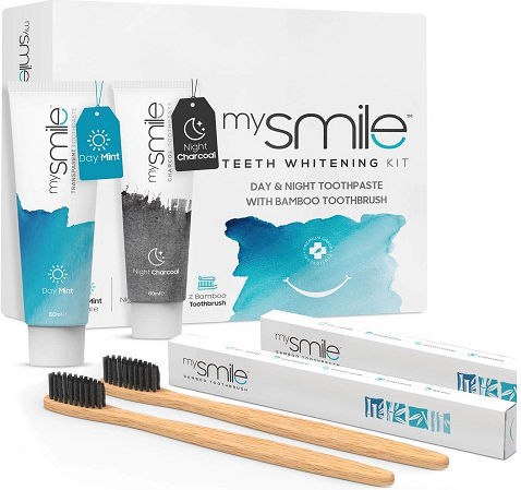 Eco Masters MySmile Day & Night Toothpaste for Whitening & 2 Bamboo Toothbrushes 2x120ml