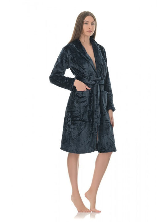 Cool Winter Women's Velvet Robe Navy Blue