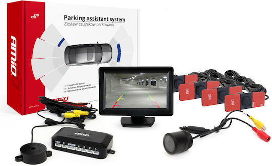 AMiO Car Parking System with Camera / Screen and 4 Sensors 16.5mm in Black Color