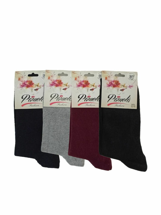 Pamela Γυναικείες Μονόχρωμες Κάλτσες Black/Blue/Grey/Red 4 Pack