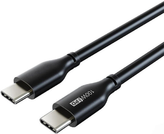 Cabletime CT-CM100 USB 2.0 Cable USB-C male - USB-C 100W PD Μαύρο 2m CT-CM100-PB