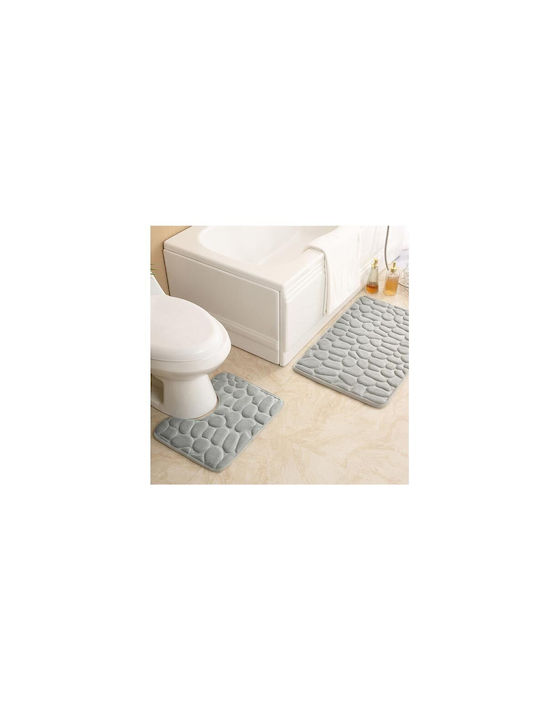 Αντιολισθητικό Σετ Πατάκια Μπάνιου Memory Foam Λεκάνης ΑΤ00011956 Γκρι 2τμχ