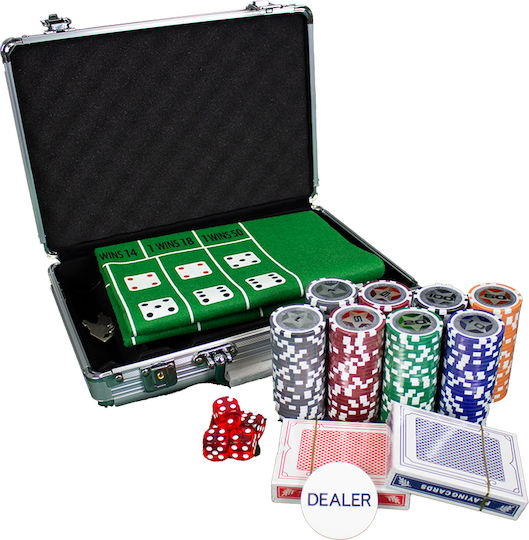 Pokeritems Set 200 Numbered Poker Chips 12gr in Suitcase with 2 Decks and Felt 43397