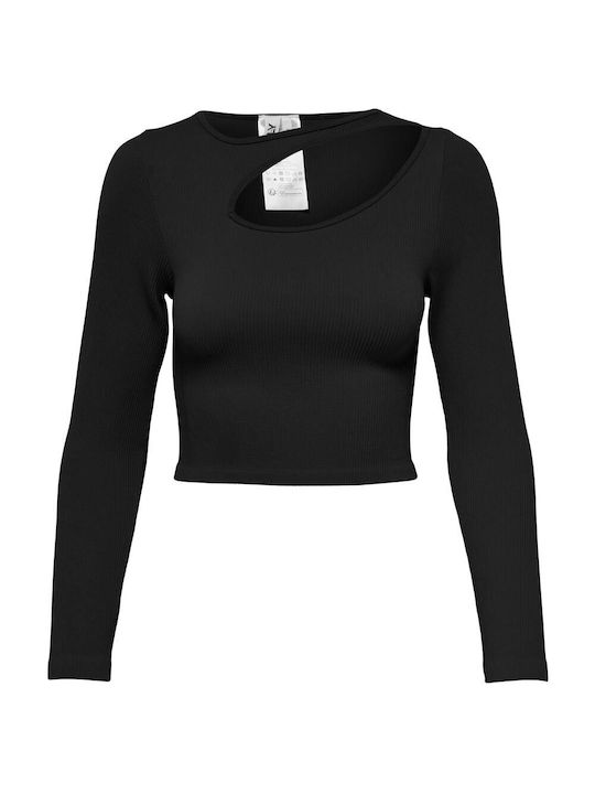 Only Damen Crop Top Langarm Schwarz