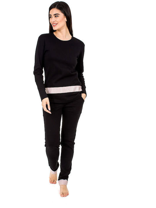 Women's Pajama AMELIE in Black with Pink Details