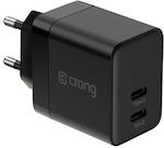 Crong Ladegerät ohne Kabel GaN mit 2 USB-C Anschlüsse 35W Stromlieferung Schwarzs (CRG-GNCC35-BLK)