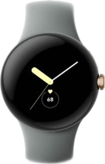 Google Pixel Watch LTE Stainless Steel 41mm με eSIM και Παλμογράφο (Champagne Gold case / Hazel Active band)