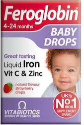 Vitabiotics Feroglobin Baby Drops Liquid Iron Vit C & Zinc 4-24 Months 30ml Φράουλα