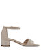 Tamaris Fabric Women's Sandals with Ankle Strap Nude with Chunky Low Heel