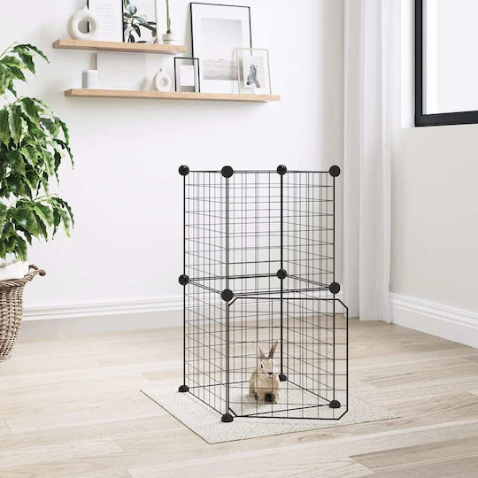 vidaXL Rodent Cage Pet Crate with 8 Panels & Door Black Steel Black 35x35x