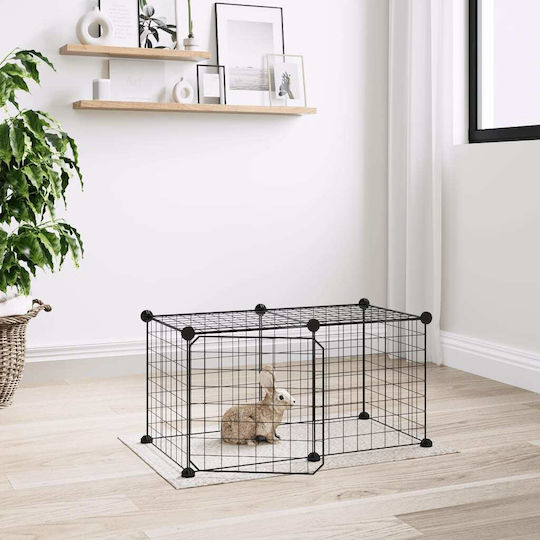 vidaXL Rodent Cage Pet Crate with 8 Panels & Door Black Steel Black 35x35x