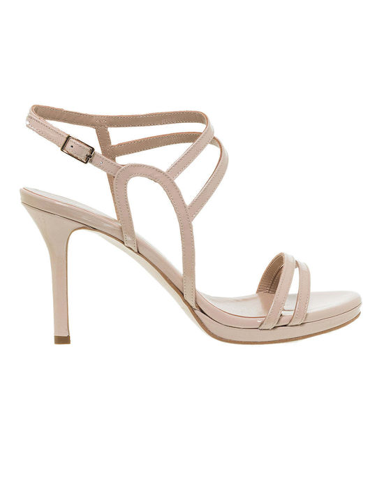 Mourtzi Platform Patent Leather Women's Sandals Nude with Chunky Medium Heel
