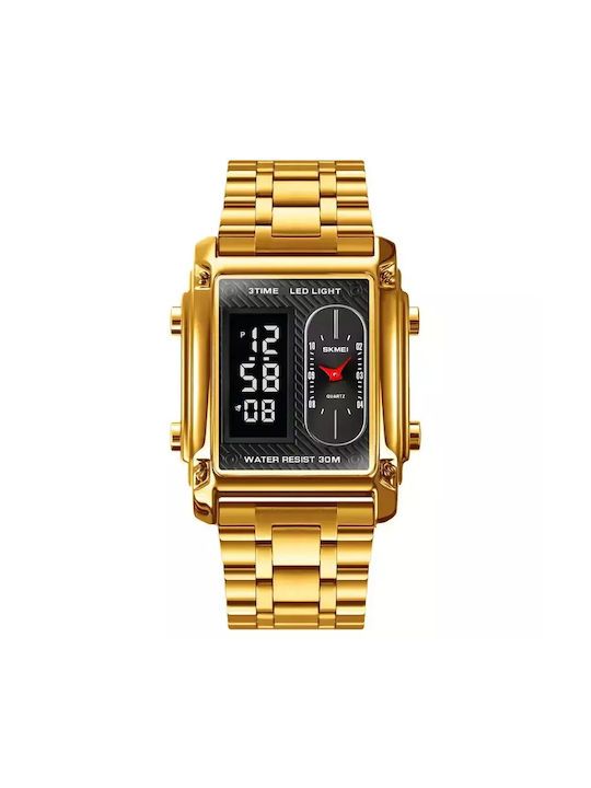 Skmei 1868 Watch Battery with Gold Metal Bracelet