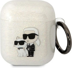 Karl Lagerfeld Karl And Choupette 3D Glitter Θήκη Σιλικόνης με Γάντζο σε Διάφανο χρώμα για Apple AirPods