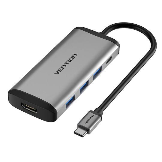 Vention CNBHB USB-C Docking Station with HDMI 4K PD and Support for 2 Monitors Gray