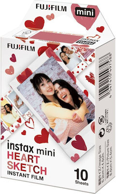 Fujifilm instax mini Film Heart Sketch Photo Paper Gloss 2.4x1.8 for Printer Inkjet 10 Sheets