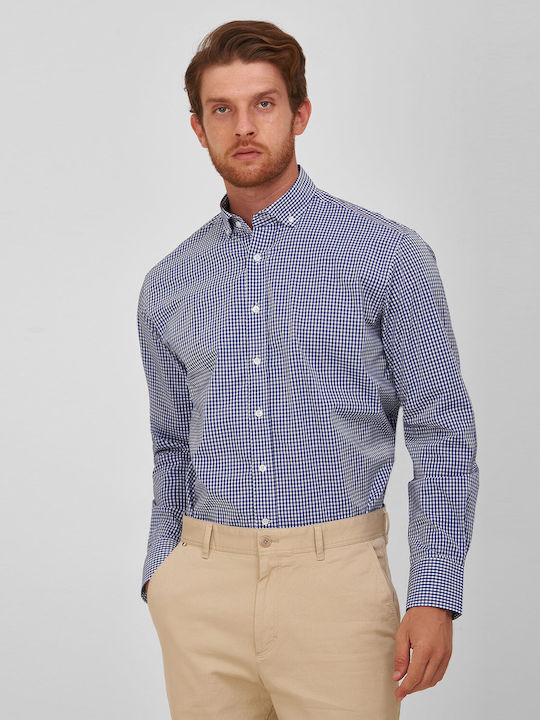 Kaiserhoff Blue Checkered Cotton Button-Down Modern Fit Shirt - Evening, All Day, Casual, Business, Blazer, Groom's