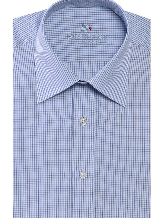 Gingham checkered shirt classic fit Don Hering Blue Checkered Cotton Classic Collar Checkered ALL DAY, BUSINESS