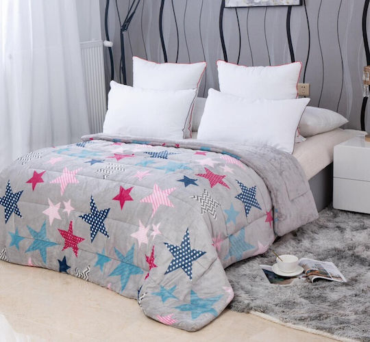Ta Panta Παιδικό Κουβερτοπάπλωμα Μονό Αστέρια Light Grey / Pink 160x210εκ.