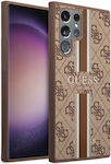 Guess 4G Printed Stripe Plastic / Fabric Back Cover Brown (Galaxy S23 Ultra)