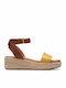 Kimmei Ivy Women's Leather Ankle Strap Platforms Dark Tan
