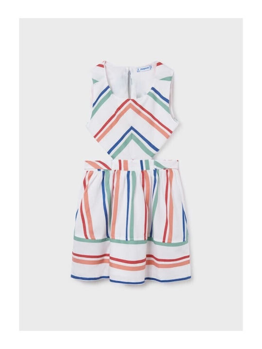 Kinderkleid Ärmellos Gestreift Weiß