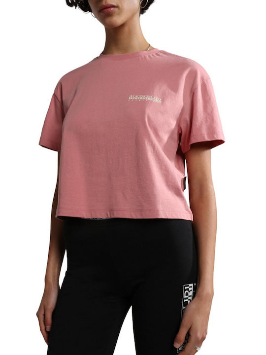 S-Cenepa Γυναικείο Καλοκαιρινό Crop Top Βαμβακερό Κοντομάνικο Ροζ