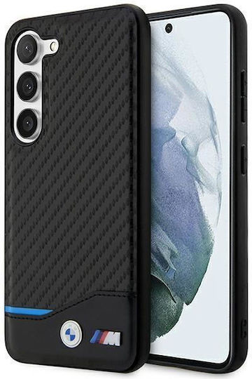BMW Carbon Umschlag Rückseite Leder / Kunststoff / Silikon Schwarz (Galaxy S23)