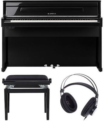 Kawai Electric Upright Piano CA-901 with Stool and Headphones Set with 88 Centered Keyboard Built-in Speakers and Connection with Headphone and Computer Polished Ebony