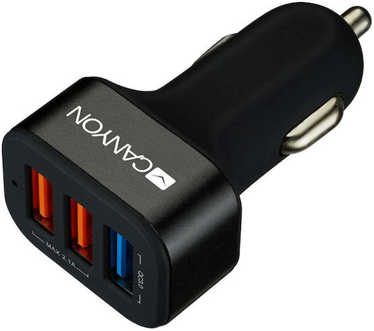 Canyon Car Charger 2.1A with 3 USB-A Ports Black Color