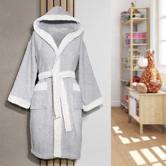 Lino Home Kids Hooded Bathrobe Grey / White
