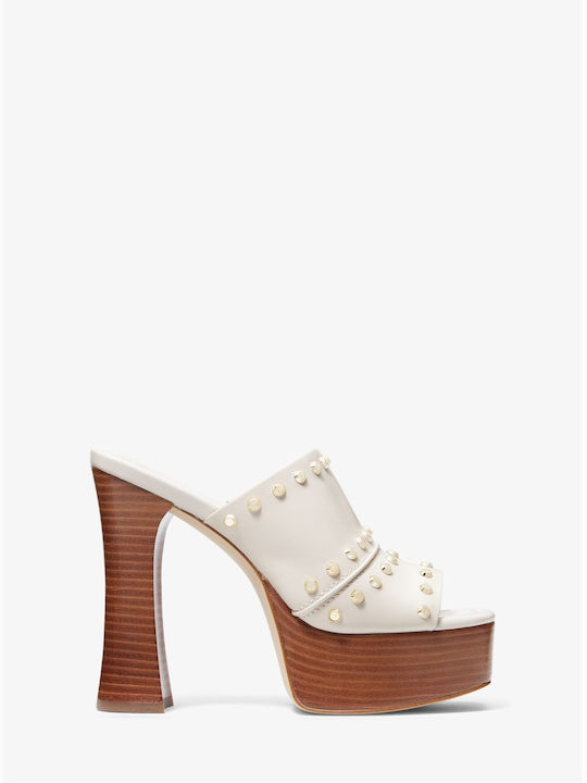 Michael Kors Jagger Chunky Heel Leather Mules White