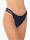 A.A UNDERWEAR Cotton Women's Slip with Lace Navy Blue