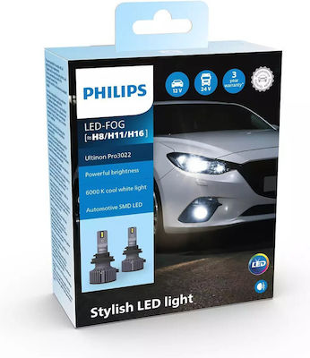 Philips Lămpi Autoturismului Ultinon Pro 3022 H11 / H16 / H8 LED 6000K Alb rece 12V / 24V 2buc