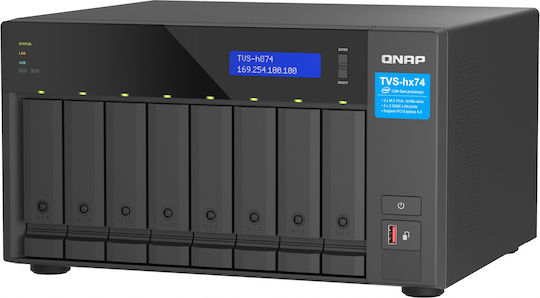 QNap TVS-h874 NAS Tower with 8 slots for HDD/M.2/SSD and 2 Ethernet ports