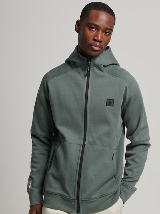 Superdry D1 Code Tech Men's Sweatshirt Jacket with Hood and Pockets Balsam Green