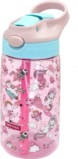 Nerthus Unicorns Kinderflasche Einhorn Kunststoff mit Strohhalm Rosa 350ml