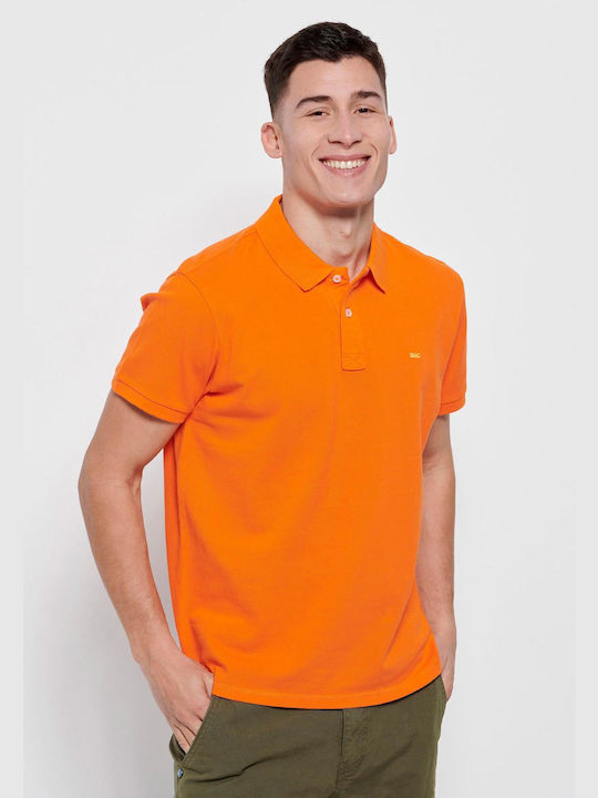 Funky Buddha Bluza Bărbătească cu Mânecă Scurtă Polo Sunset Orange