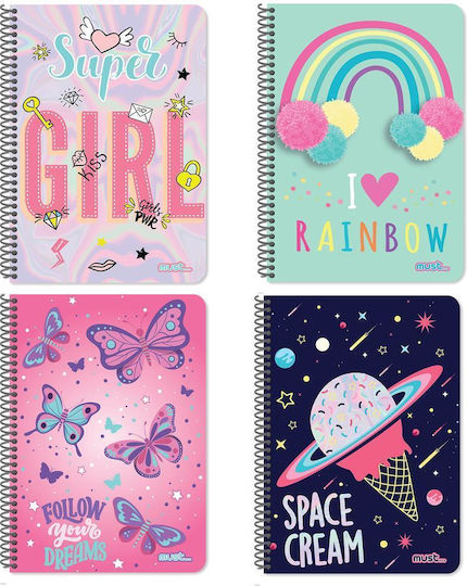 Must Team Spiral Notebook Ruled A4 90 Sheets 3 Subjects Rainbow 1pcs (Μiscellaneous Designs)