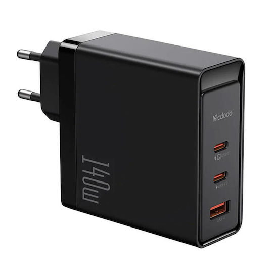 Mcdodo Φορτιστής Χωρίς Καλώδιο GaN με Θύρα USB-A και 2 Θύρες USB-C 140W Μαύρος (GaN CH-2911)