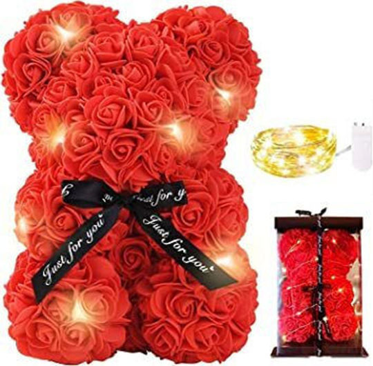 Teddybär aus künstlichen Rosen Rot 25cm in Box mit LED
